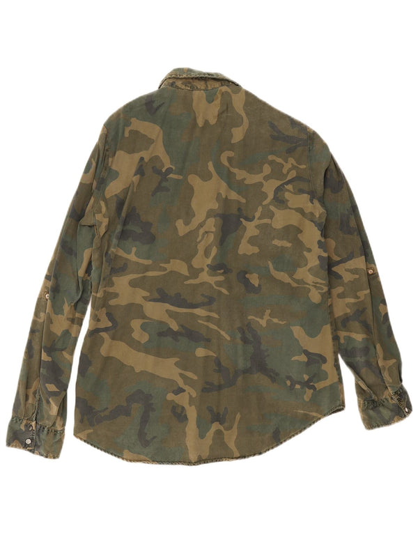 Zara Dame Military Denim Shirt UK 14 Large Green Camouflage