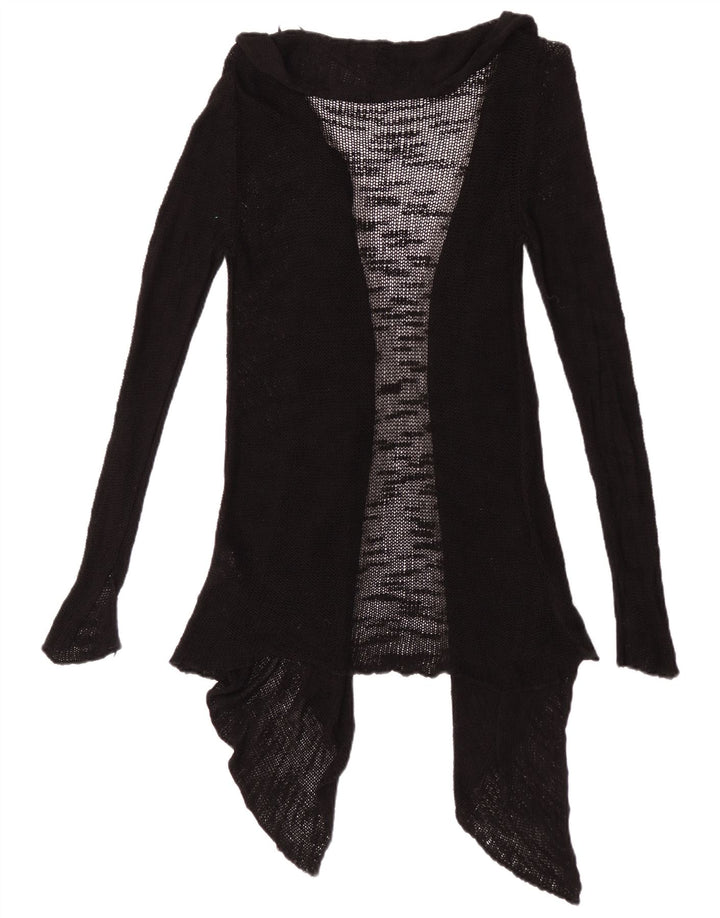 Zara Dame Se Through Open Cardigan Sweater UK 12 Medium Black Viscose