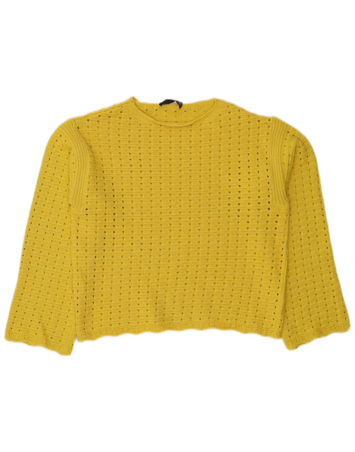 Marks & Spencer Dame Crop Boat Neck Jumper Sweater UK 14 Medium Yellow