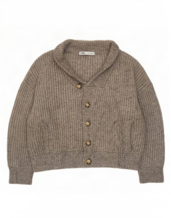 Zara Womens Crop Oversized cardigan sweater UK 10 Small Grå Akryl