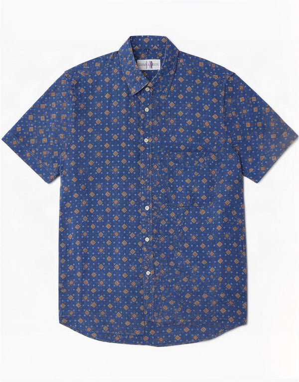 Mckay Mens Short Sleeve Shirt Medium Blue Geometric