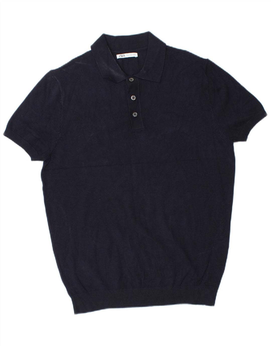 Zara Herre Kortærmet Polo Neck Jumper Sweater Medium Navy Blue Viscose