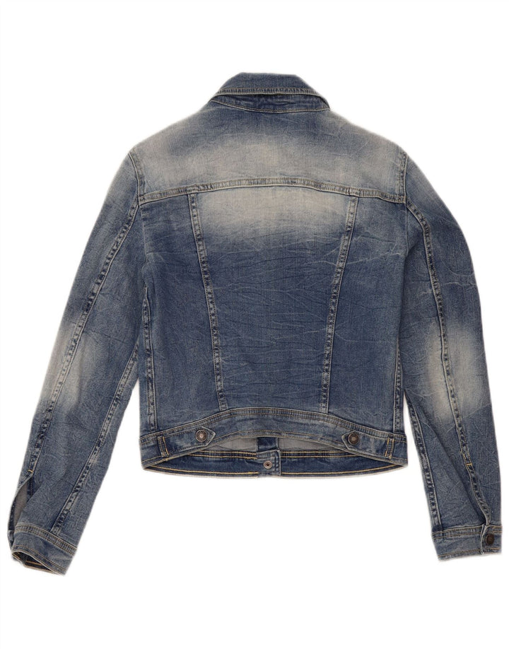 Benetton Dame Crop Denim Jacket UK 10 Small Blue Cotton