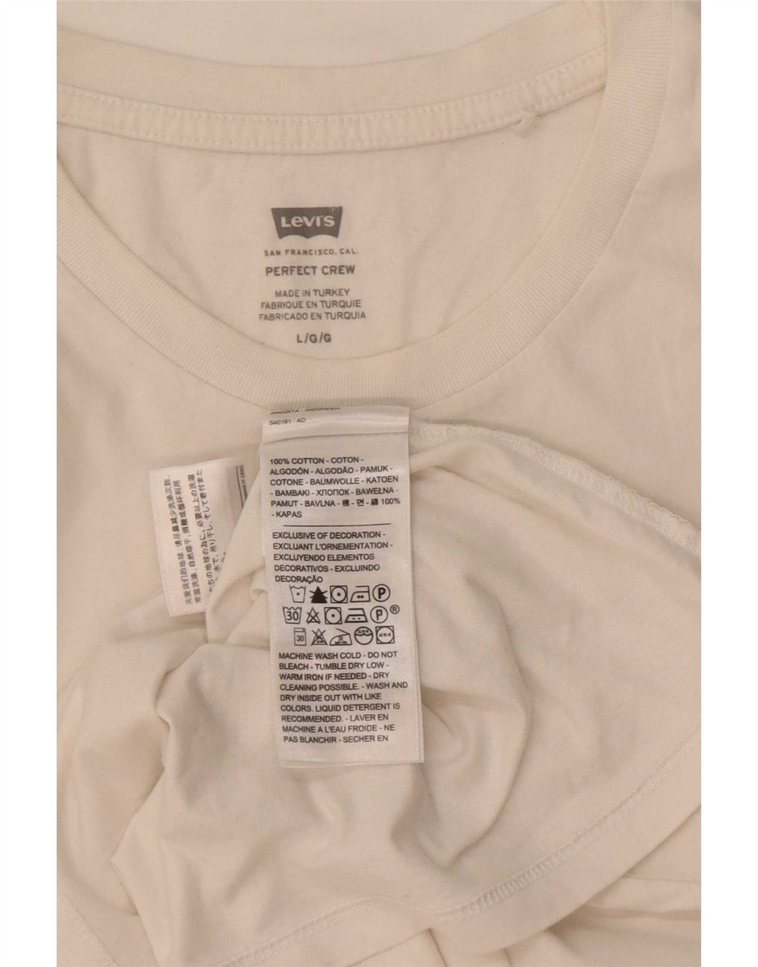 Levi's Dame T-Shirt Top UK 14 Stor Hvid Bomuld