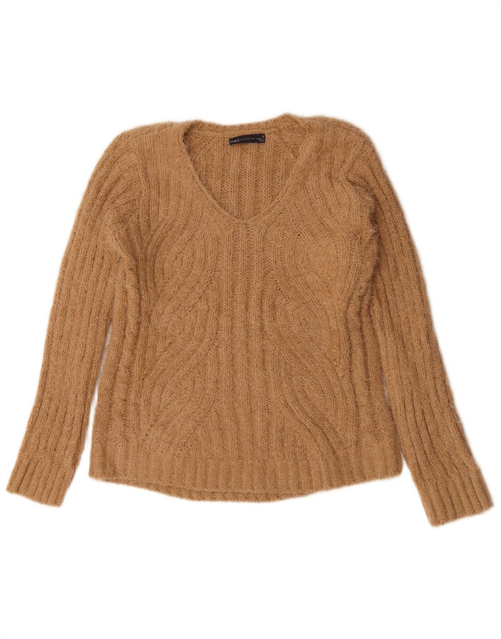 Marks & Spencer Dame V-hals sweater UK 14 Medium Beige Polyester