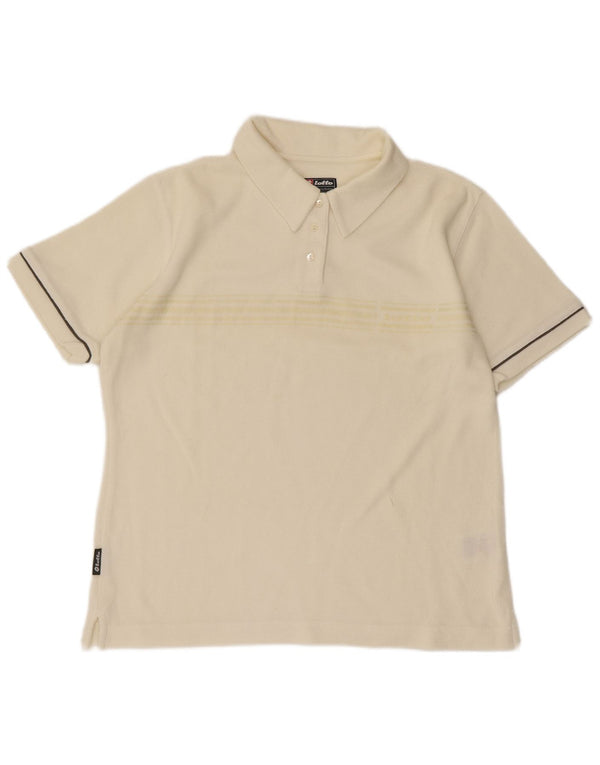 Lotto Dame Polo Shirt UK 12 Medium Off White Stribet bomuld