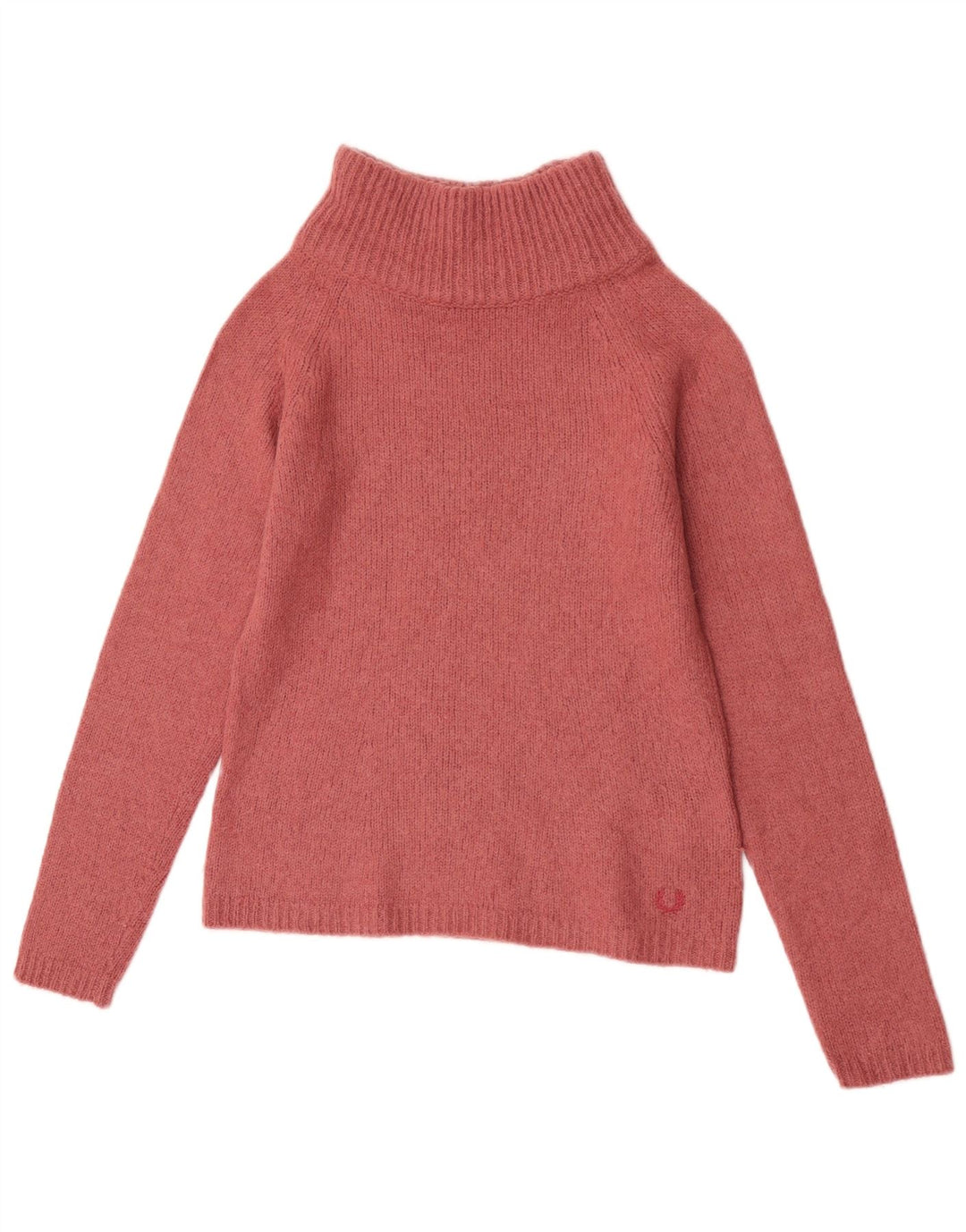 Fred Perry Dame Crop Turtle Neck Jumper Sweater UK 10 Small Pink