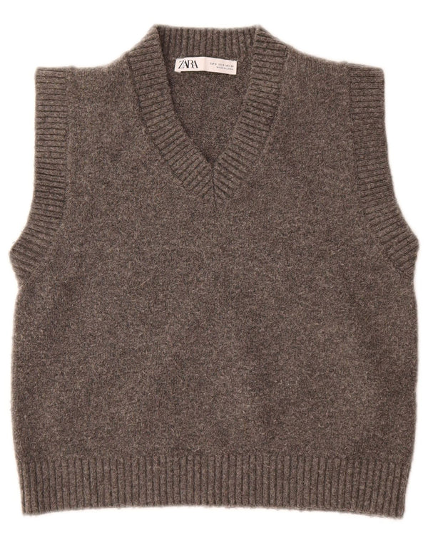 Zara Womens Crop Vest Tank Top UK 10 Small Grey Wool