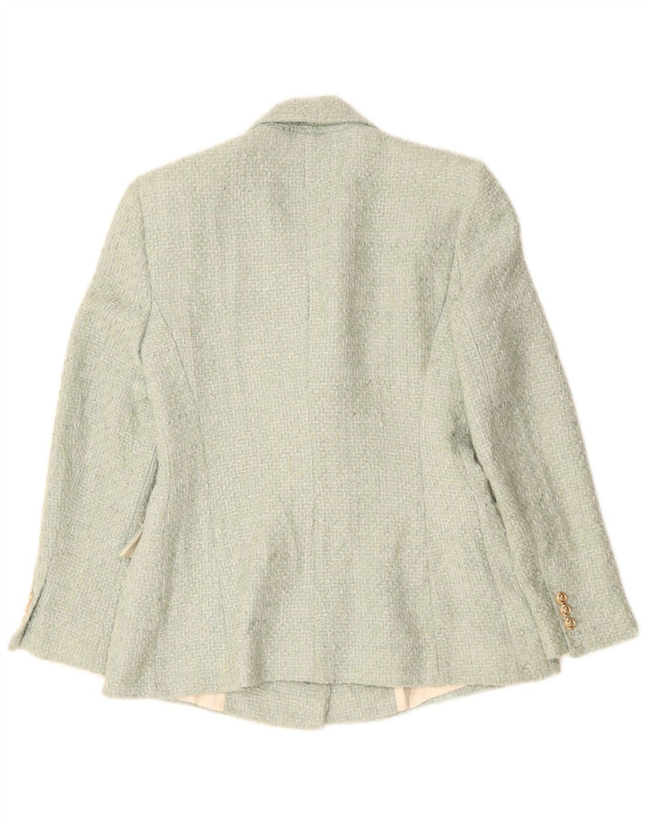 ZARA Dame Dobbeltradet Blazer Jacket UK 12 Medium Grøn Akryl