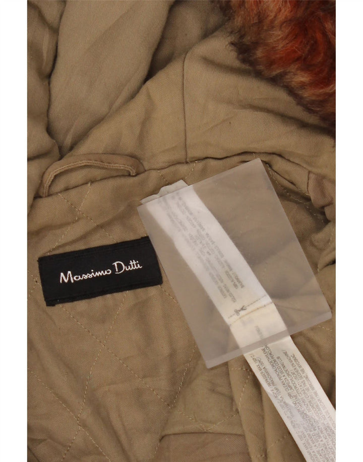 Massimo Dutti Dame Hooded Parka Jacket UK 14 Medium Khaki Cotton