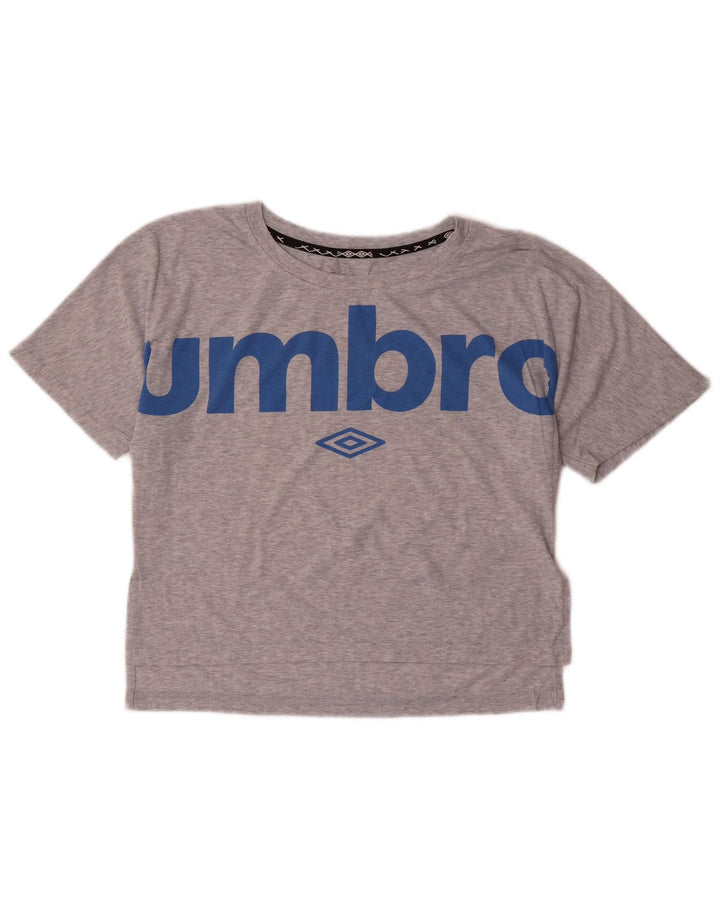 UMBRO Womens Crop Grafisk T-Shirt Top UK 14 Medium Grey Flecked Polyester