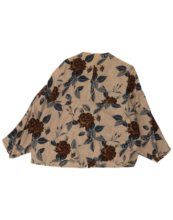 Sportmax Womens Batwing 3/4 Sleeve Shirt Blouse UK 14 Large Beige Floral