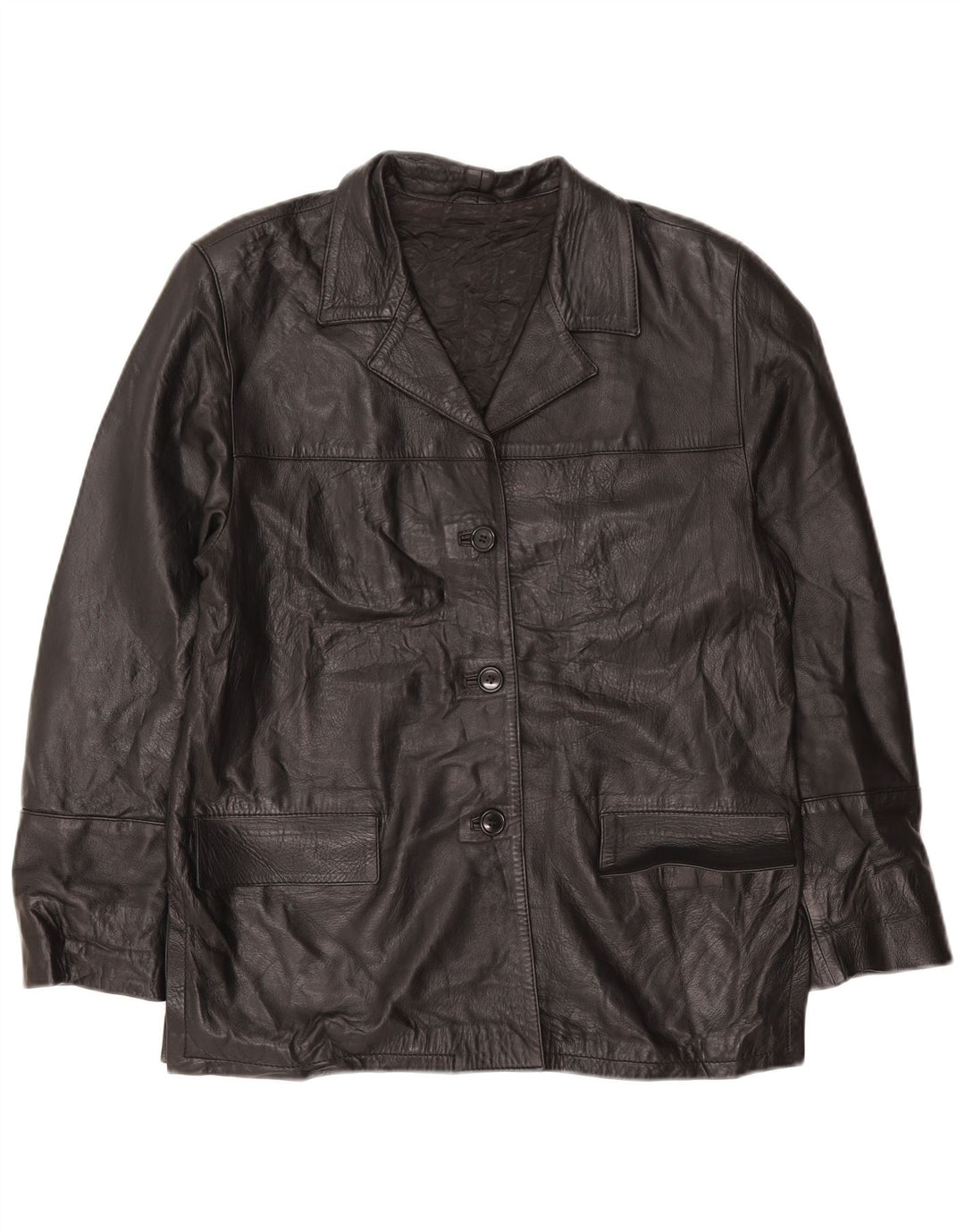 Vintage dameoversize 3-knaps læderblazerjakke IT 44 Medium Sort