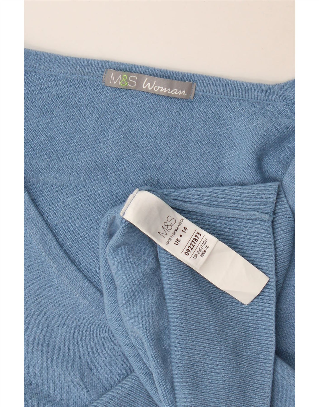 Marks & Spencer Dame V-hals sweater UK 14 Stor Blå Akryl