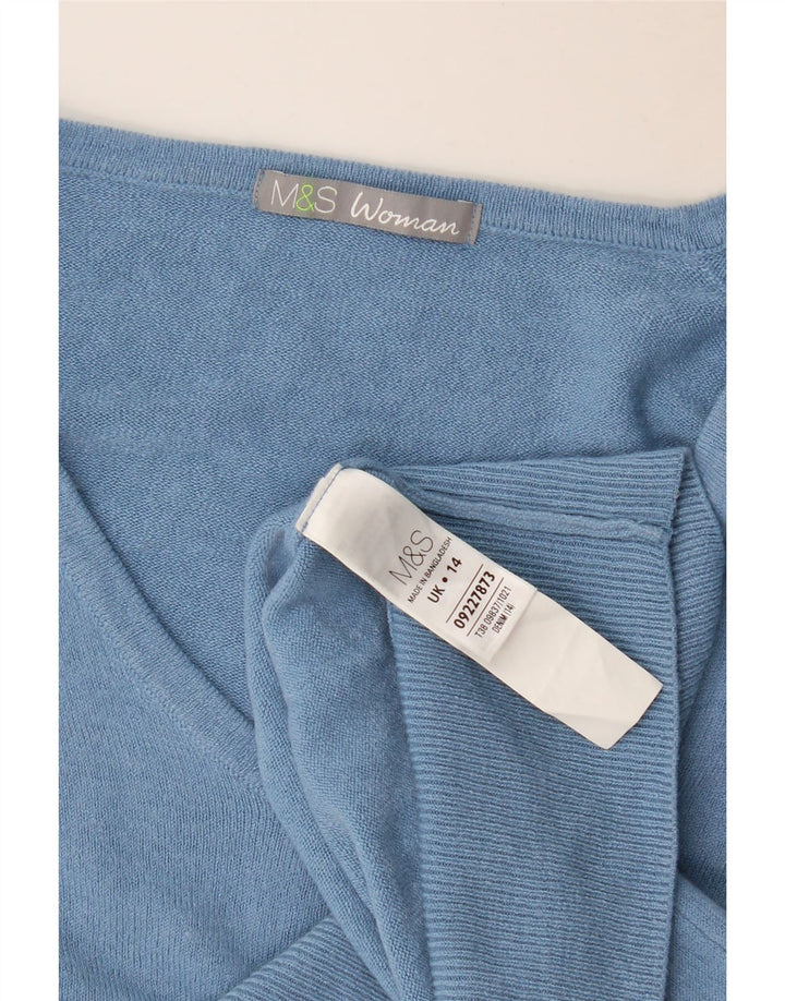 Marks & Spencer Dame V-hals sweater UK 14 Stor Blå Akryl