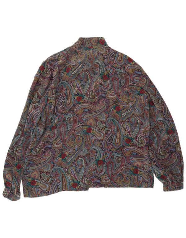 Vintage Dame Front Tie Shirt Bluse IT 48 XL Flerfarvet Paisley Silke