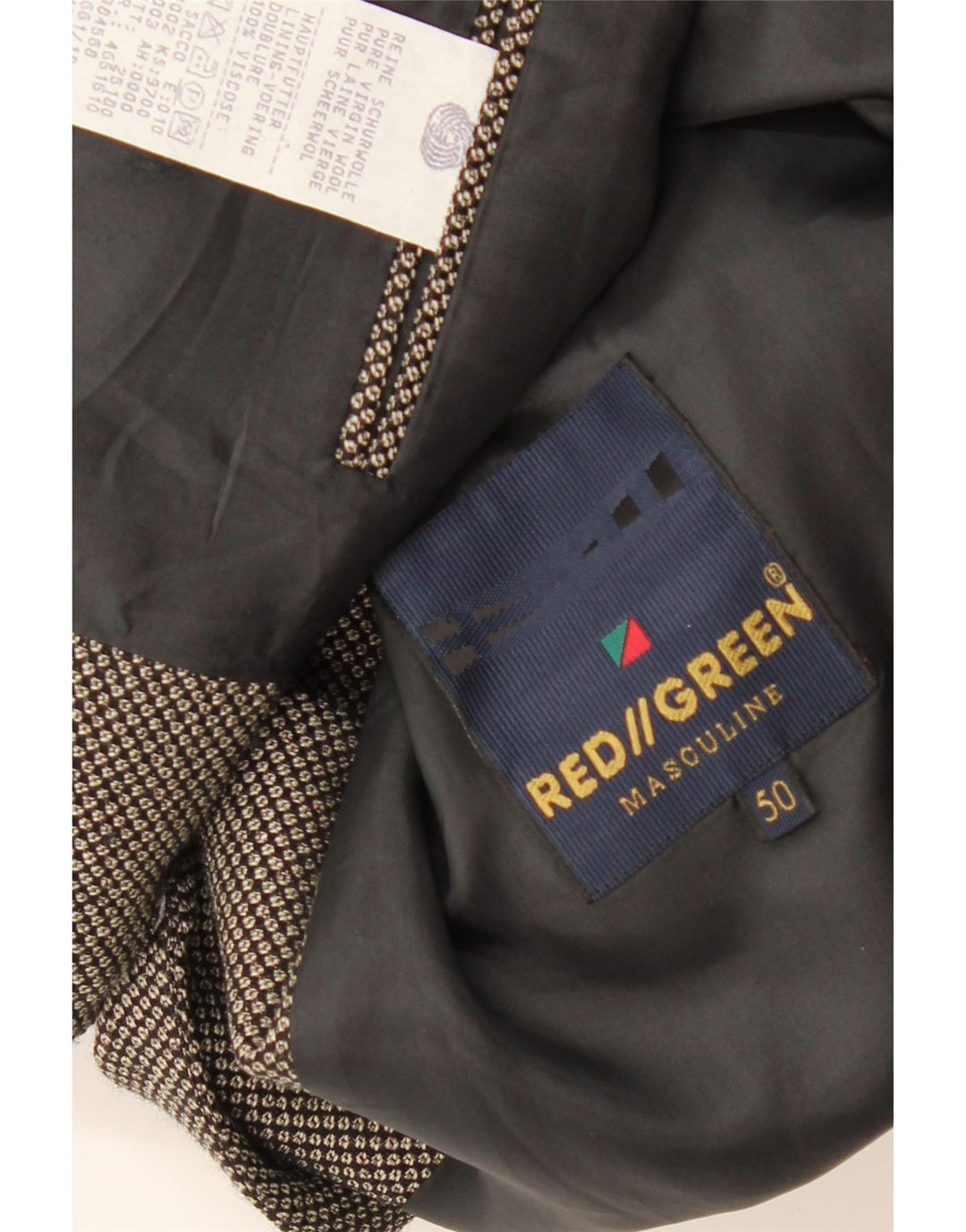 RØDGRØN Herre 3-knaps blazerjakke EU 50 Large Grey Spotted Wool