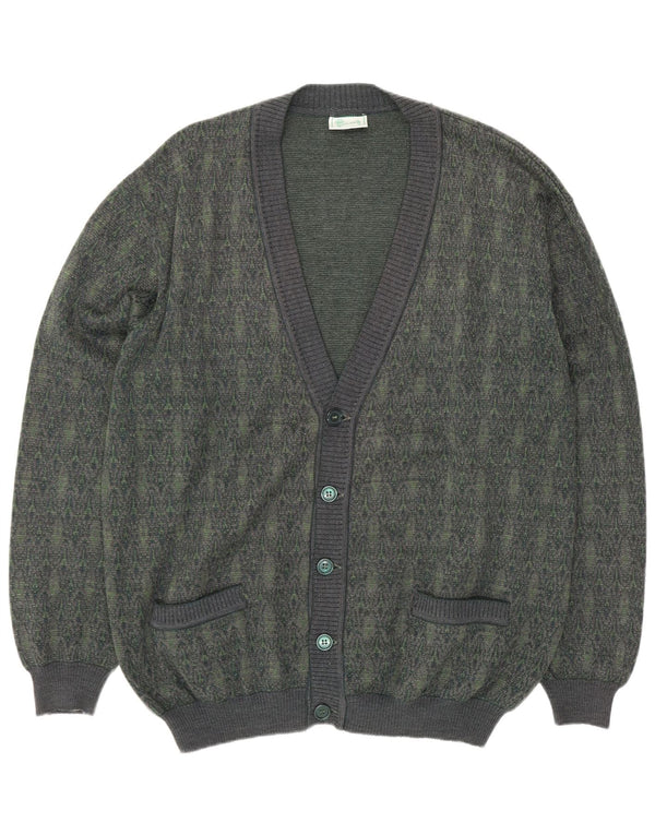 Vintage herre cardigan sweater Stor grøn geometrisk uld