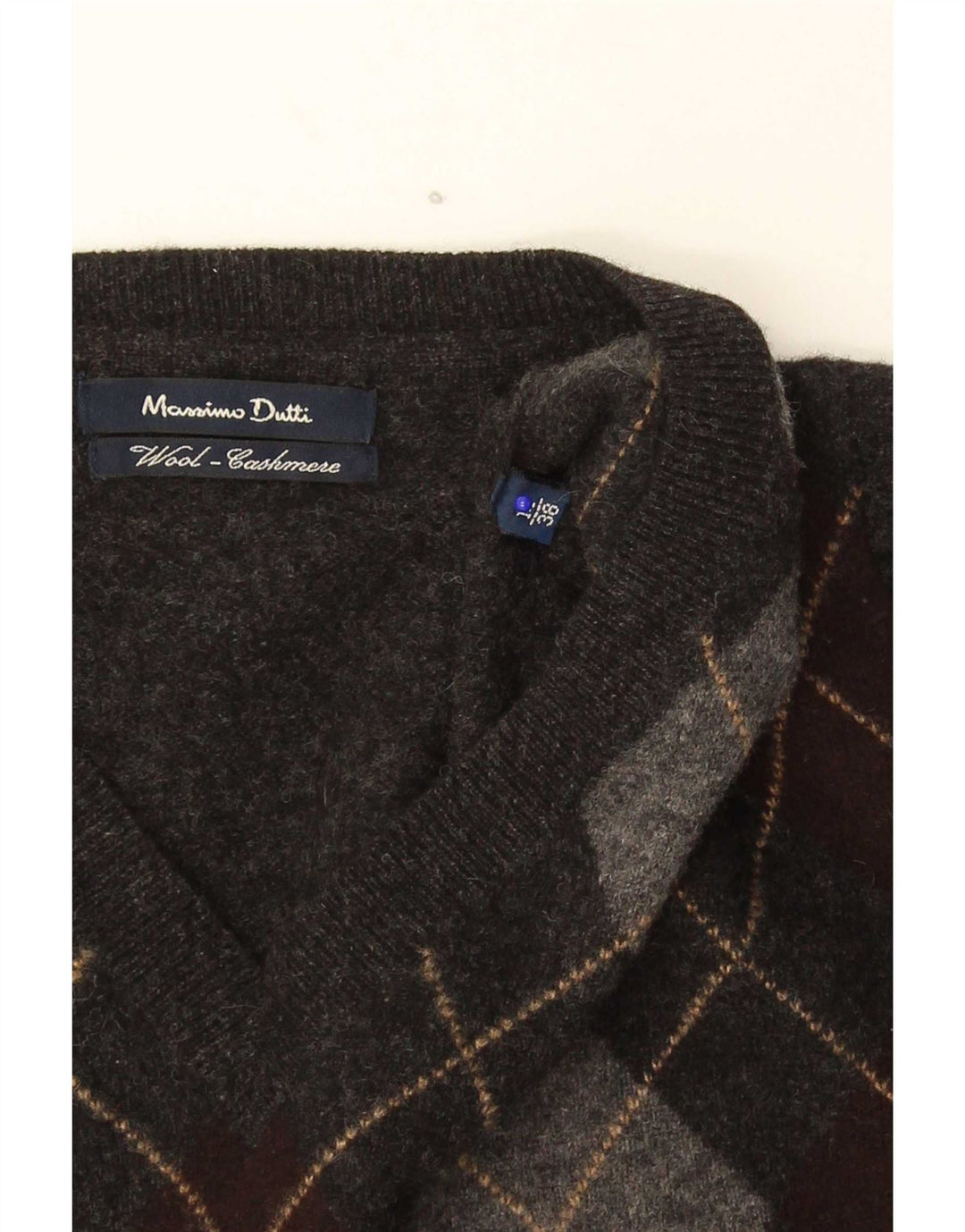 Massimo Dutti Herre V-hals sweater Medium Grey Argyle/Diamond Wool