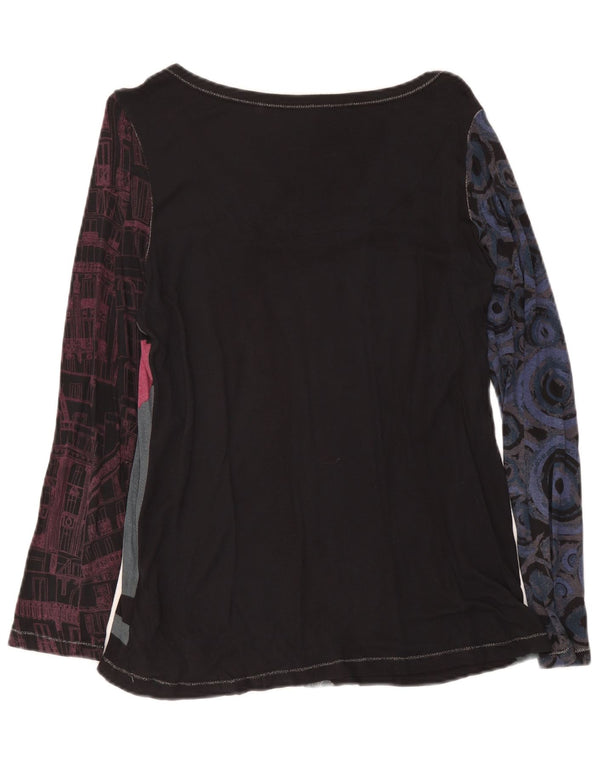 Desigual Dame Grafisk Top Langærmet UK 14 Medium Black Floral Viscose