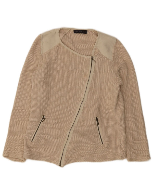 Marks & Spencer Dame Cardigan Sweater UK 10 Small Beige Bomuld