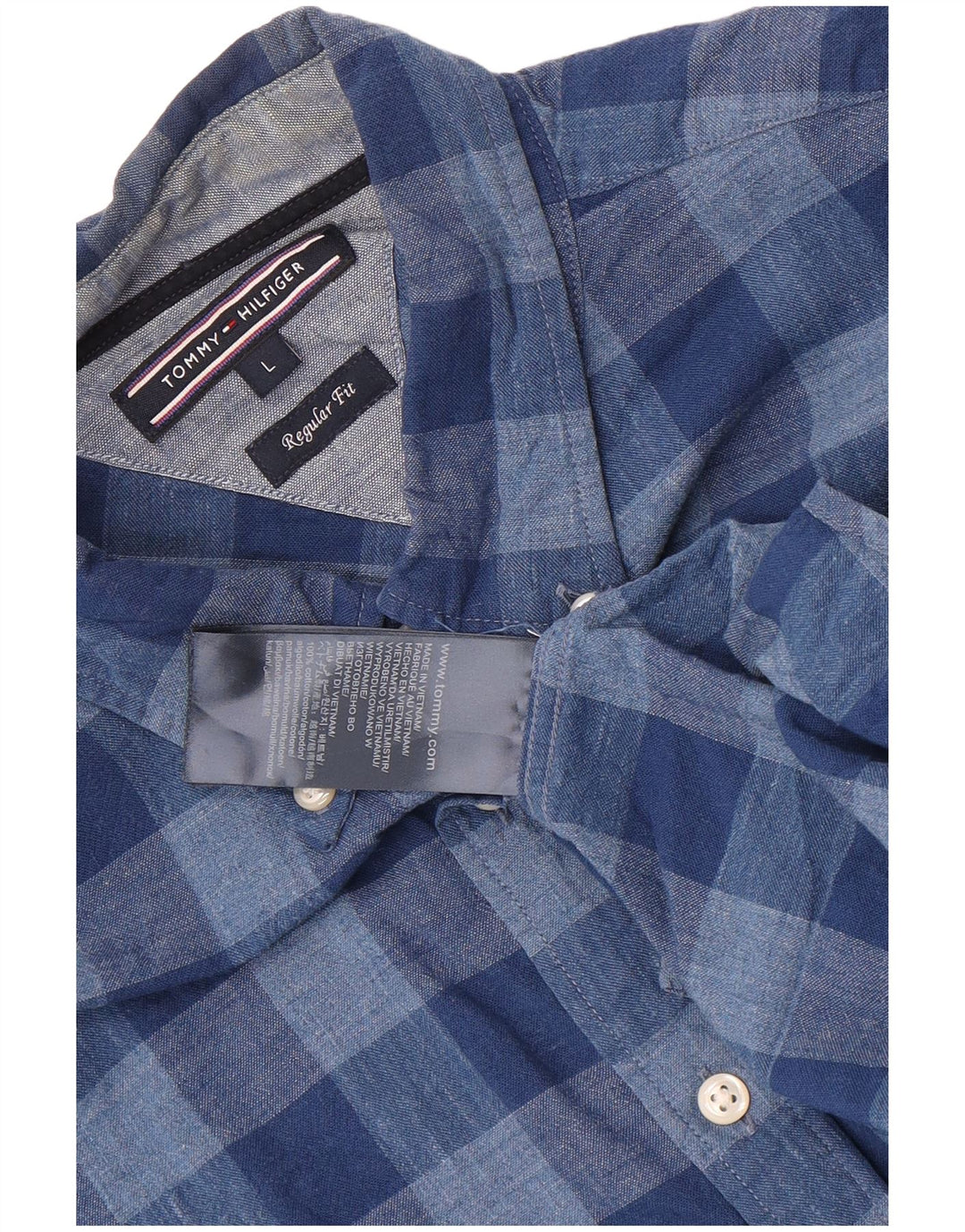 Tommy Hilfiger Herre Regular Fit Skjorte Large Blue Gingham Cotton