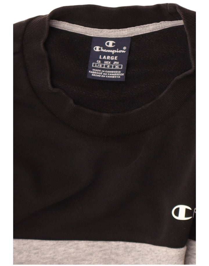 Champion Herre Grafisk Sweatshirt Jumper Large Sort Colourblock