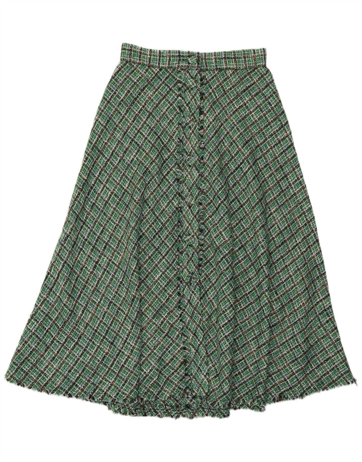 Zara A-line nederdel med høj talje til kvinder Medium W28 Grøn ternet polyester