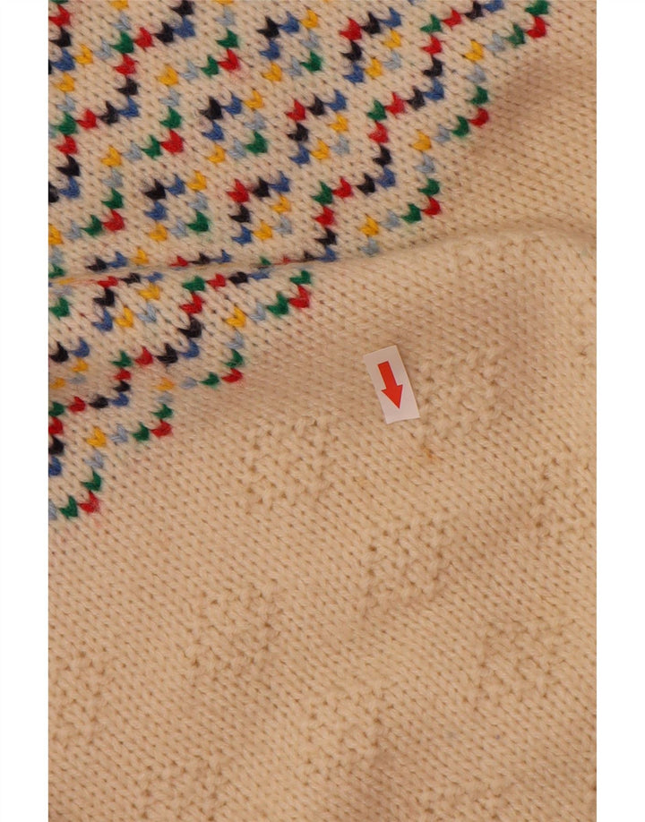 Vintage sweater med rund hals til mænd Medium Off White Fair Isle