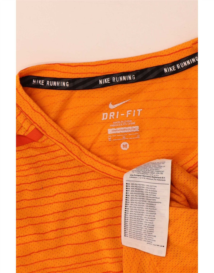 Nike Herre Dri Fit T-Shirt Top Medium Orange Nålestribet Polyester
