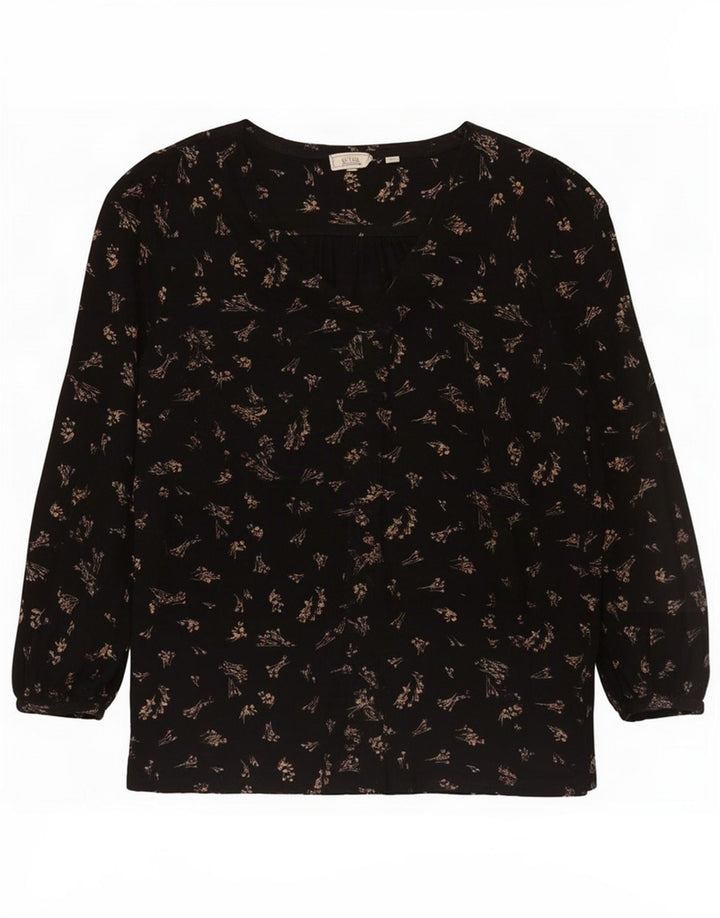 Fat Face Dame Oversized Tunika Top UK 14 Medium Black Floral Viscose