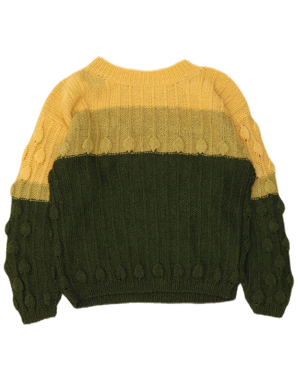 Vintage Womens Boat Neck Jumper Sweater UK 14 Medium Yellow Colourblock