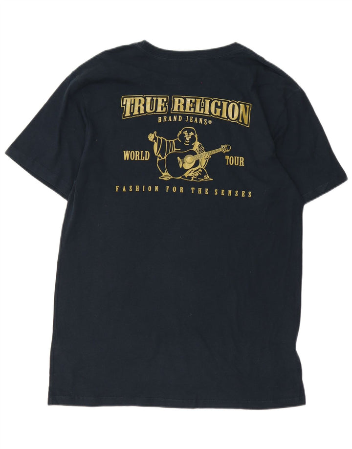 True Religion Herre grafisk T-shirt Top Medium Marineblå Bomuld