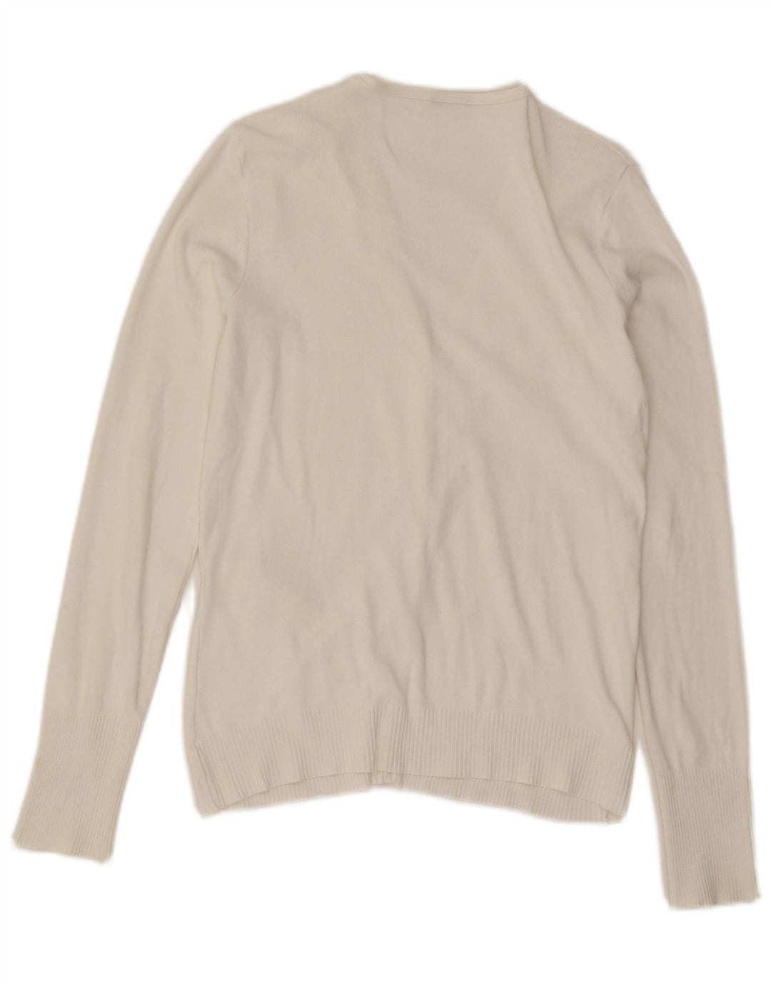 Benetton Dame Cardigan Sweater UK 14 Stor Hvid Bomuld