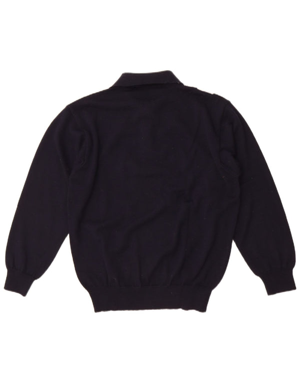 Vintage Herre Polo Neck Jumper Sweater Medium Navy Blue Argyle/Diamond