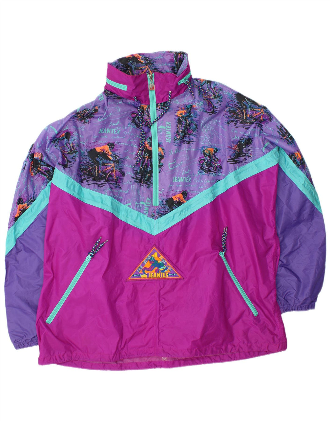 J JEANTEX Herre Pullover Regnjakke med hætte UK 44/46 2XL Lilla Colourblock