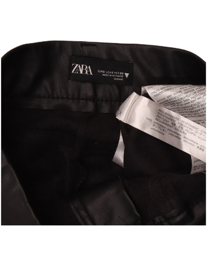 Zara Dame Bootcut imiteret læderbukser Små W26 L27 sort polyurethan