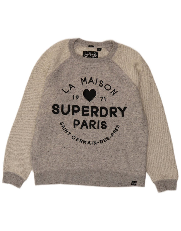 Superdry Graphic Sweatshirt Jumper UK 10 Small Grey Colourblock