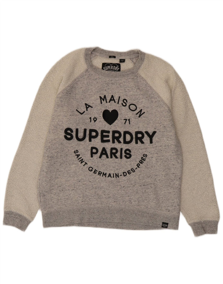 Superdry Graphic Sweatshirt Jumper UK 10 Small Grey Colourblock