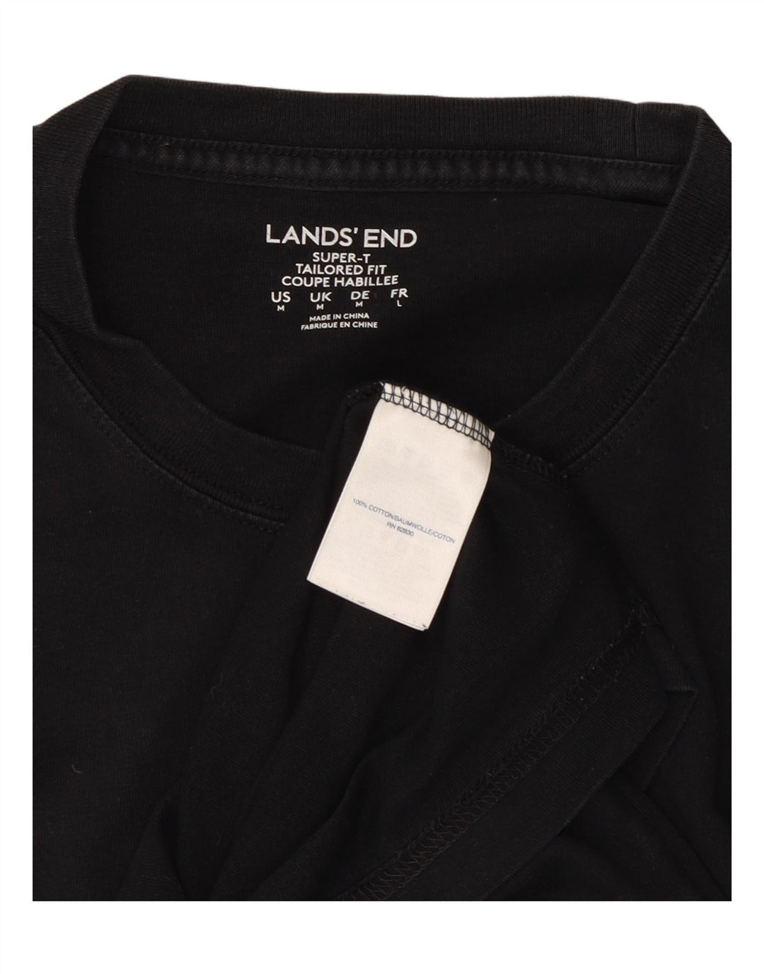 LANDS END Herre Tailored Fit T-Shirt Top Medium Sort Bomuld