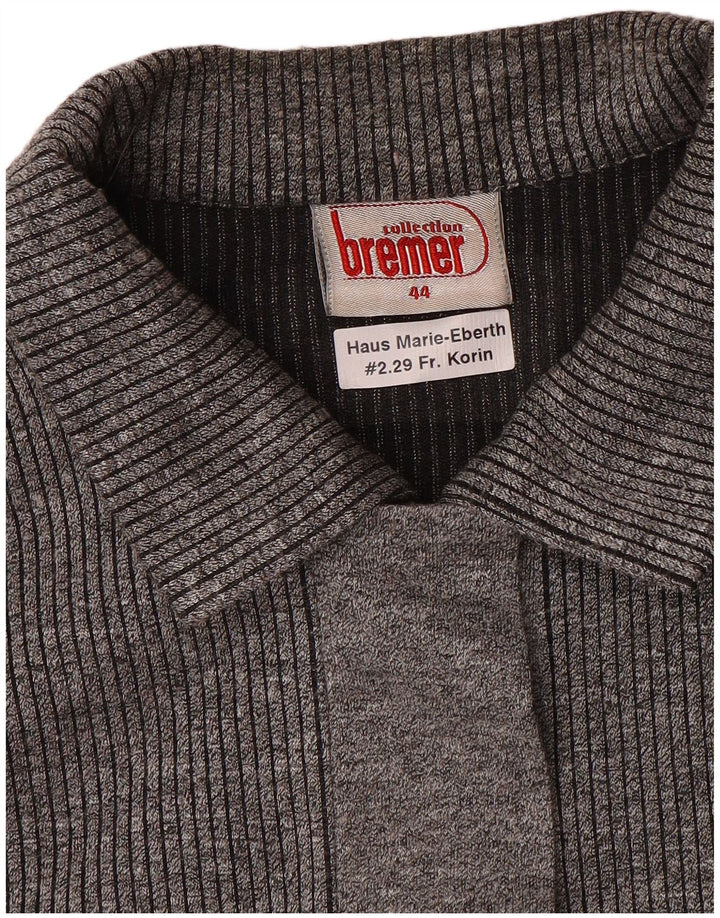 Vintage Dame Polo Neck Jumper Sweater EU 44 XL Grå Stribet