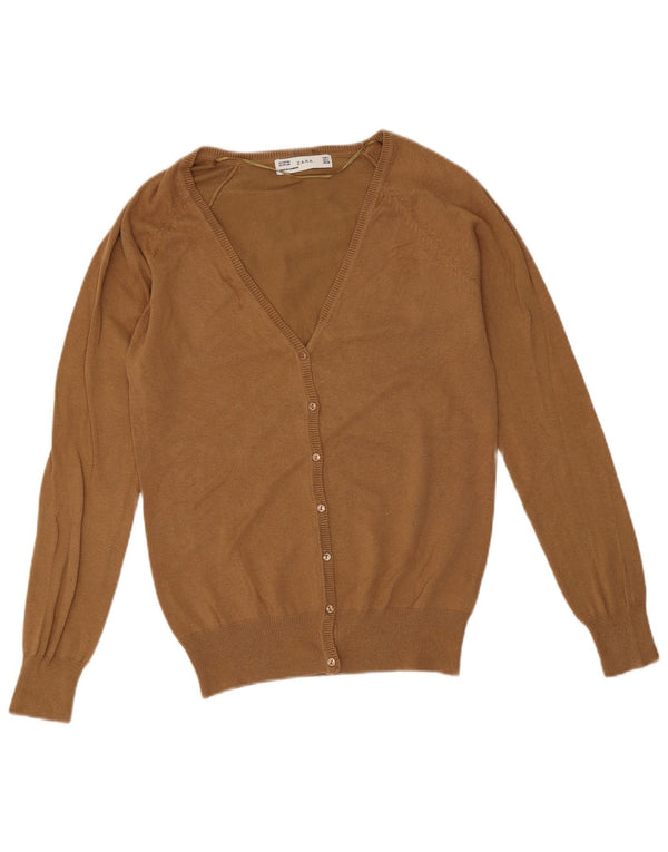 Zara Dame Cardigan Sweater UK 14 Stor Beige Bomuld