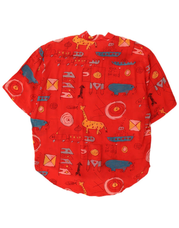 Vintage kvinders grafisk kortærmet skjortebluse EU 40 Medium rød silke