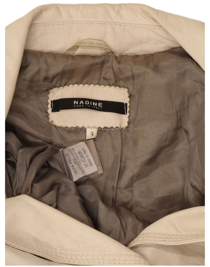 NADINE Dame 3-knaps læder blazerjakke UK 10 Lille hvidt læder