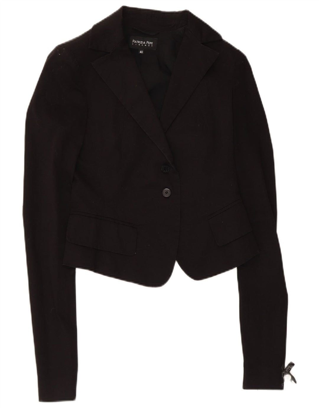 Patrizia Pepe Dame Crop 2 Button Blazer Jacket IT 40 Small Black Bomuld