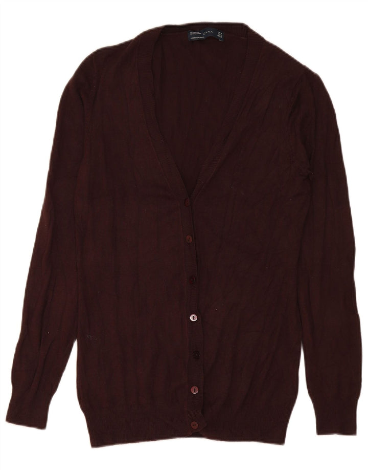 Zara Dame Cardigan Sweater UK 12 Medium Brown Viscose