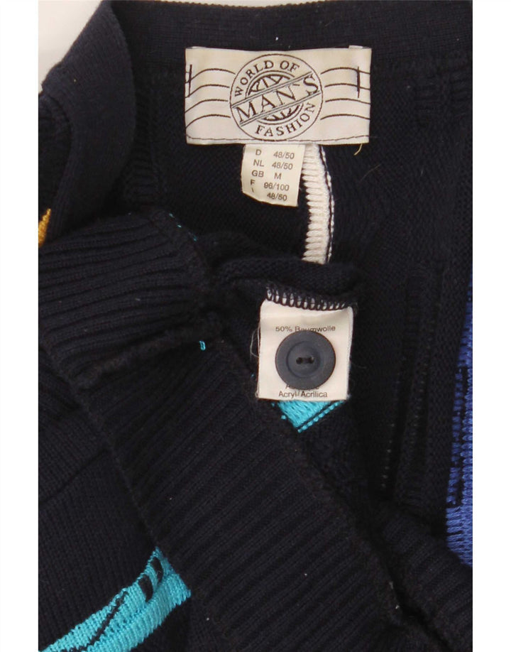 Vintage herre cardigan sweater mellem marineblå stribet bomuld