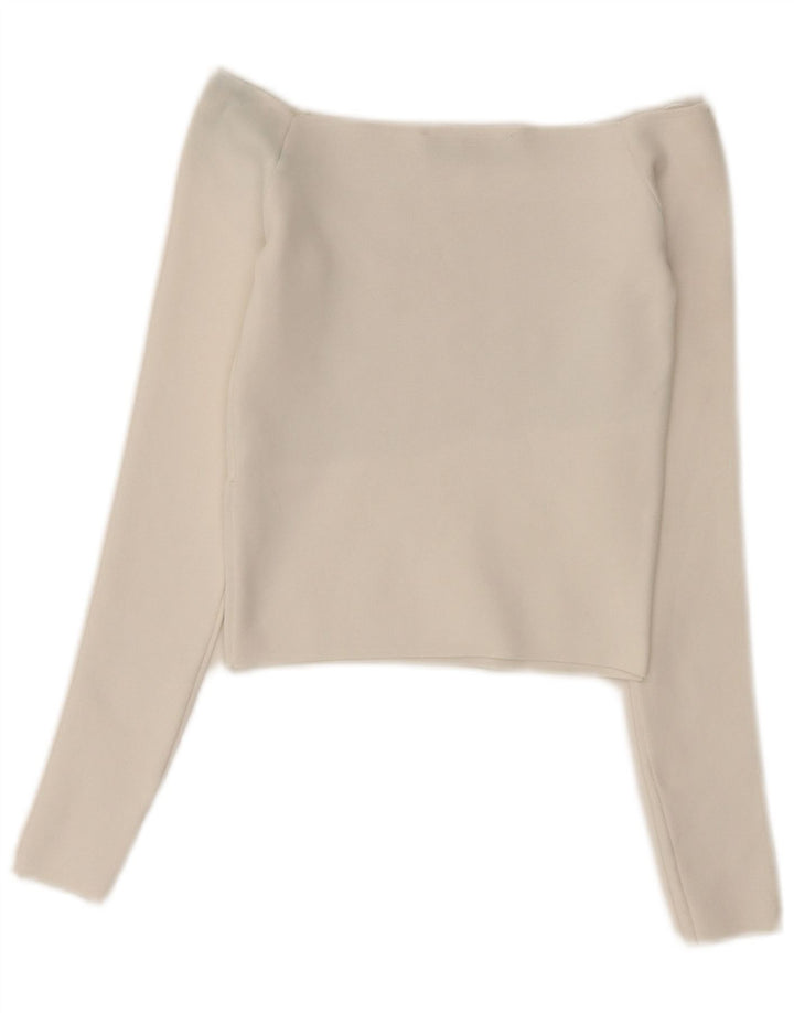 Zara Womens Crop Off Shoulder Top Langærmet UK 6 XS Hvid Polyester