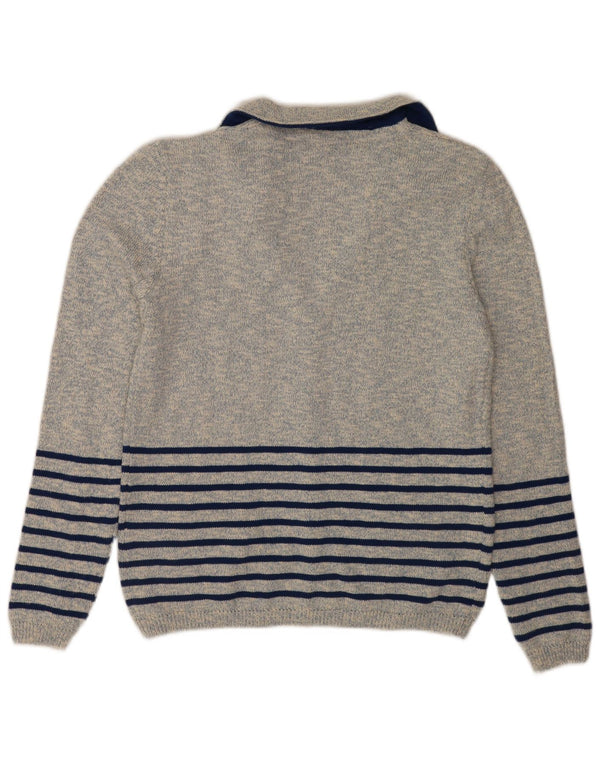 Primo Emporio Dame Cardigan Sweater UK 12 Mellem blå stribet bomuld