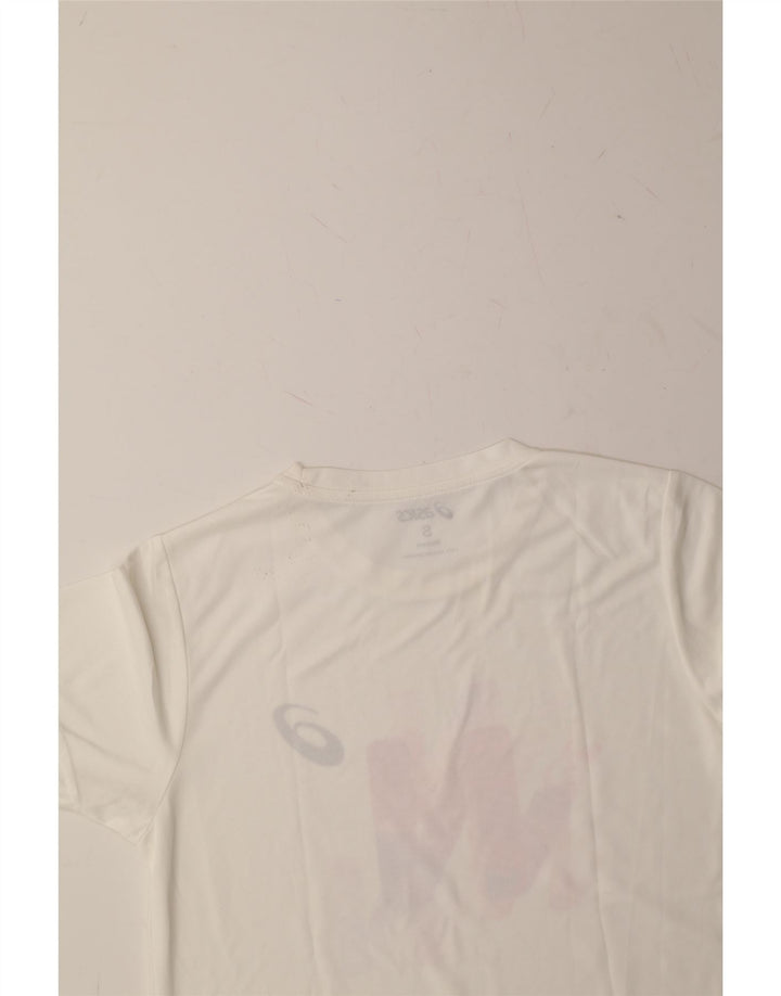 ASICS Womens Graphic T-Shirt Top UK 10 Small White Polyester Vintage Asics and Second-Hand Asics from Messina Hembry 